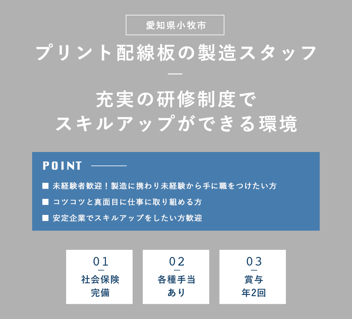 プリント配線板の製造スタッフ（愛知県小牧市）募集